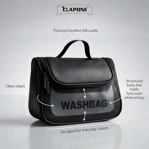 Image of Cosmetic Bag for Women, PU Leather Makeup Pouch, Large Capacity Travel Makeup Organizer with Divider & Handle, Waterproof Portable Vanity Storage Bag for Toiletries (Washing Bag-Black)