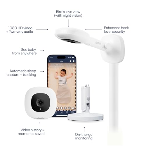 Image of Nanit Pro Smart Baby Monitor with Flex Stand and Wall Mount - 1080p HD Video, Sleep Tracking, 2-Way Audio, Sound /Motion /Cry Notifications, Night Vision - for Home & Travel