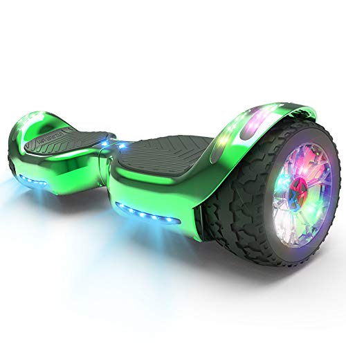 HOVERSTAR HS 2.0v Hoverboard All-Terrain Two Wide Wheels Design Self Balancing Flash Wheels Electric Scooter with Wireless Bluetooth Speaker and More LED Lights (Chrome Green)