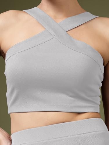 Image of OOMPH! Women Stretchable Relaxed Fit Crop Top With Stylised Shoulder Straps