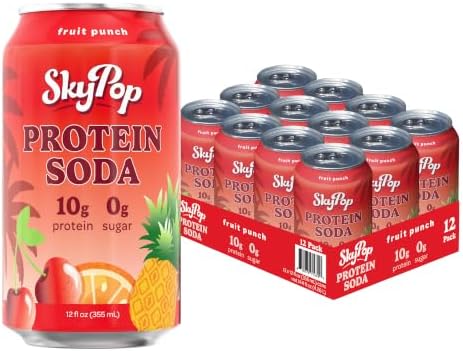 SkyPop Protein Soda - Next-Generation Soda Crafted with Bold Flavor, 10g of Whey Protein, & Only 45 Calories - No Artificial Flavors or Colors - Sugar, Gluten & Caffeine Free - (12 Pack, Fruit Punch)