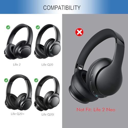 Image of GEVO Ear Pads Cushions for Anker Soundcore Life 2 (Q20 /Q20BT /Q20+) Headest | (Not Fit Life 2 Neo) | Noise Isolation Foam | Original Fit Seal | Comfortable | Black
