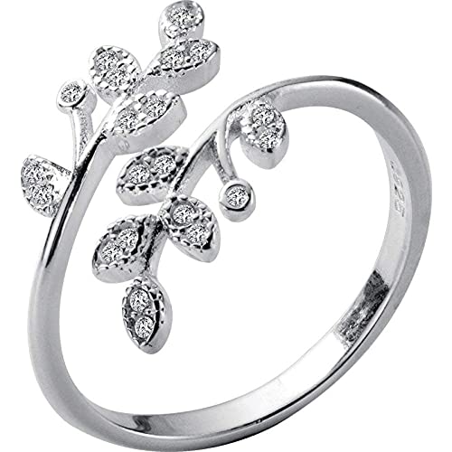 Bague en argent fin S925 sertie de zirconium feuille de laurier haute joaillerie