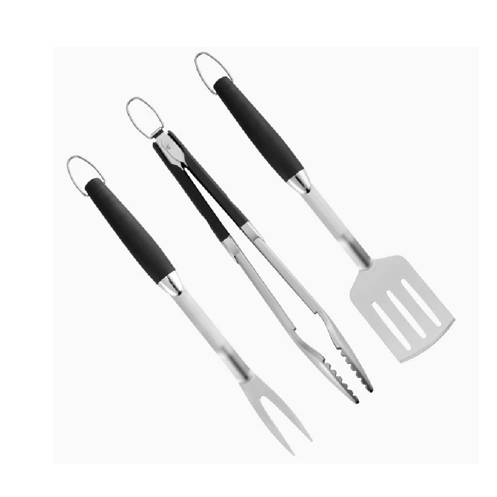 Set di Attrezzi per Barbecue Manico in plastica Combinazione in Acciaio Inox Forcella per Barbecue Clip per Pala Accessori in Tre Pezzi