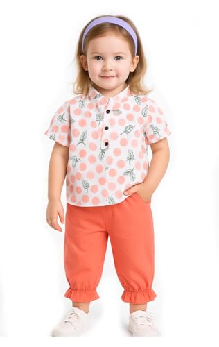 Image of Bold N Elegant Floral Embroidered Cotton Sleeveless Ruffle Top and Shorts Clothing Set for Infant Toddler Baby Girl
