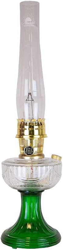 Aladdin Clear Over Emerald Lincoln Drape Table Oil Lamp with Summer Sunflower Shade (Brass Trim)
