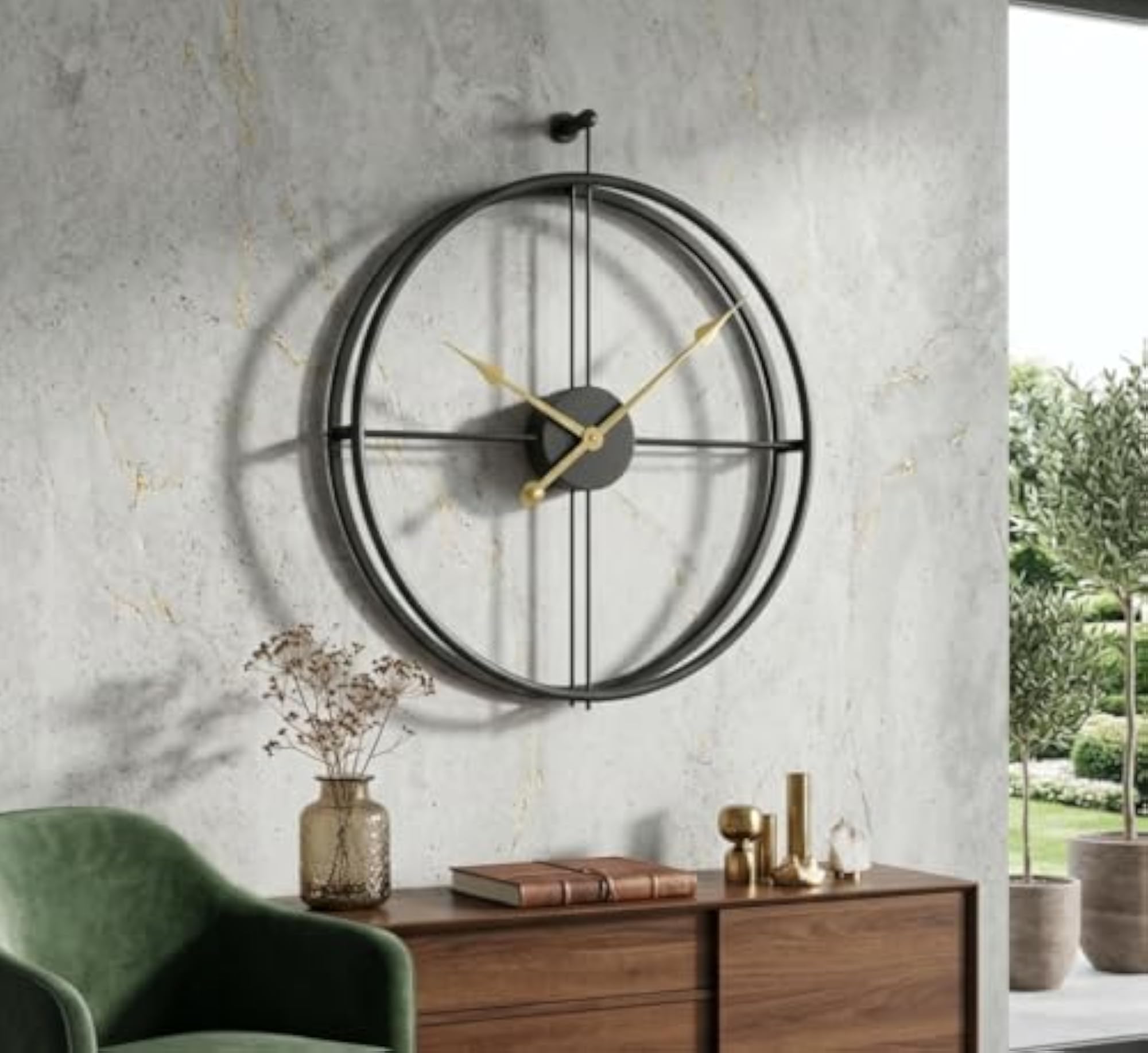 Large Round Metal Wall Clock, Gold, 20 Inch