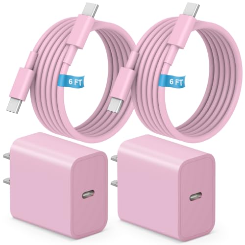 for iPhone 17 16 15 Charger Fast Charging 6FT Cable 20W USB C Block Pink