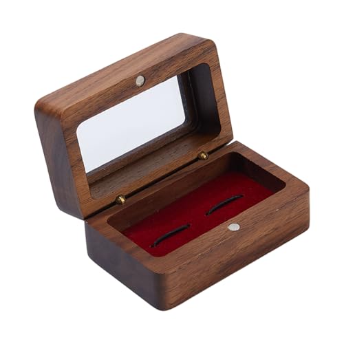 DICOSMETIC Scatola per gemelli in legno vintage, scatola regalo per gemelli, piccola custodia per gemelli con finestra, organizer per gioielli per anniversario e cerimonia