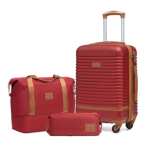Image of Coolife Luggage Set Carry On Suitcase,3 piece, Red(DB /TB /20) | 360 Spinner Wheels;Convenient Trolley Sleeve;Water-Resistant Fabric;Fully-Lined Zipper Interior;Lightweight ABS