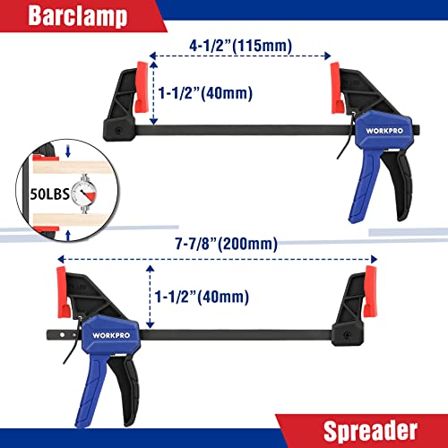 Image of WORKPRO 8-Piece Clamp Set for Woodworking, 4-pack 4-1 /2 inch Mini Bar Clamps and 4 Spring Clamps, Light-Duty Quick-Change Clamp /Spreader with 50 lbs Load Limit