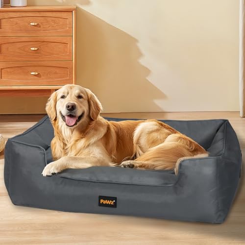 PaWz Pet Waterproof Dog Bed for Medium Large Dogs, Dog Sofa Bed Cushion with Durable Chew Proof 600D Oxford Fabric, Non-Slip Bottom Dog Couch Bed Removable Cover Easy Clean, Indoor Outdoor, XL, Grey