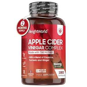 Apple Cider Vinegar with Mother 1860mg – Added Probiotics – 180 Apple Cider Vinegar Capsules with Cayenne Pepper, Turmeric & Ginger Root – Tasteless & Vegan – Not ACV Gummies – Made in The UK
