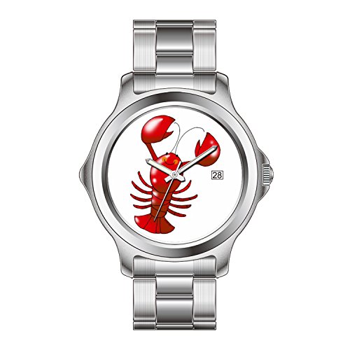FDC Christmas Gift Watches Men's Fashion Japanese Quartz Date Stainless Steel Bracelet Watch Cartoon red Lobster