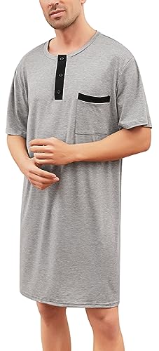 Pijama Larga Hombre Algodón Camisetas de Pijama Hombre Mangas Cortas Camisa de Dormir Ropa de Dormir Pijama Sexy Casual Cómodo Gris*Corto-C XXXL