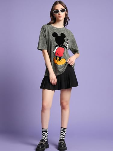 Image of Bewakoof X Disney Mickey Women's 100% Cotton Graphic Print Oversized Fit Half Sleeve Round Neck T-Shirt | Casual wear | Streetwear | Oversized Tshirt for Woman Cotton| Baggy