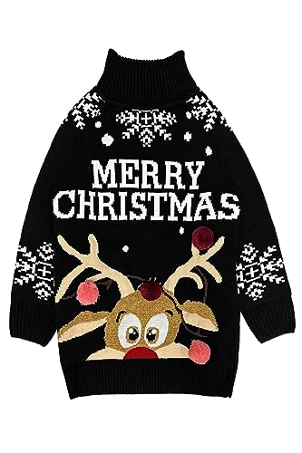Jumppmile Womens Ugly Christmas Xmas Oversize Turtleneck Pullover Sweater Dress with Pockets2