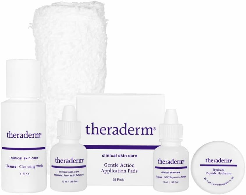 Skin Renewal Travel System with Peptide Hydrator–TSA-Friendly 4-Step Skincare Kit with Lactic Acid Exfoliant, Antioxidant Serum & Peptide Moisturizer for Normal, Combination & Oil-Prone Skin