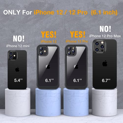 Image of Miracase Glass Series for iPhone 12 /12 Pro Case 6.1 inch, Upgraded Full-Body Rugged Phone Bumper Case Cover with Built-in 9H Tempered Glass Screen Protector and Camera Protector, Black