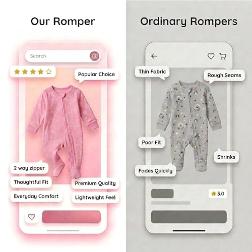 Image of The Mom Store Baby Zipper Romper for Boys and Girls Combos | Cotton | Soft and Comfortable Infant Bodysuit | Trendy Stylish Sleepsuit Nightsuit for Newborn Baby | Printed | Unisex Sleep Wear