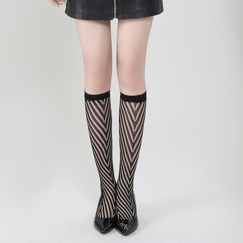 1 pair of women's calf socks with geometric pattern woven fishing net socks2