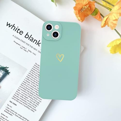 Image of Wirvyuer for iPhone 14 Case Cute Heart Pattern Soft Shockproof Slim Protective Silicone Phone Case Cover for Women Girls, Fragrant Green