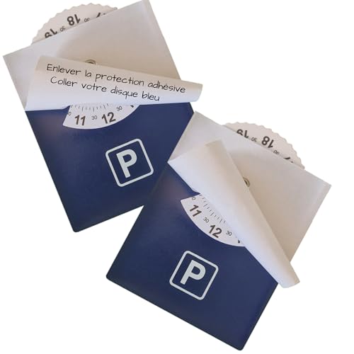 Dos discos de estacionamiento adhesivo para zona azul | Disco de tiempo | Material anti rayos UV. Dimensiones: 8,5 x 7 cm | Marca francesa ©