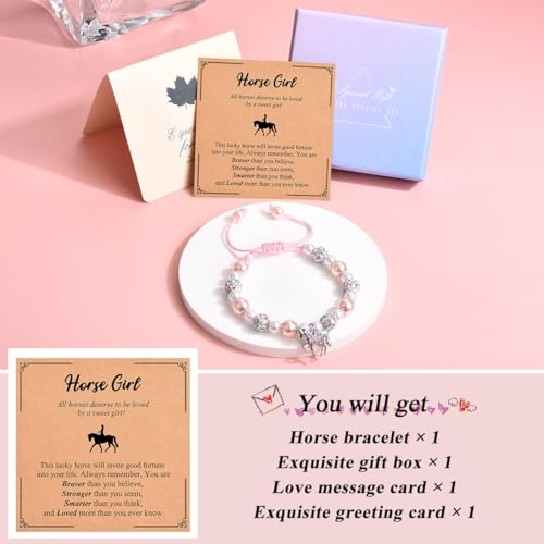 Image of Horse Gifts for Girls, Cute Horse Bracelet Jewelry Stuff with Inspirational Quote Card, Cool Gifts for Horses Lovers Daughter Granddaughter Niece on Birthday Christmas
