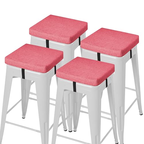 Image of AddGrace Anti-Slip Bar Stool Cushions Square Bar Stool Seat Cushions with Ties Set of 4 Small Square Chair Pads with Machine Washable Cover 12 inchX12 inchX2 inch (Pink)