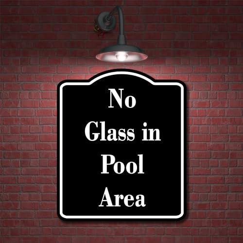 No Glass in Pool Area BLACK Aluminum Composite Sign 20''x24''