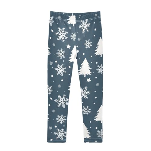 White Snowflake Tree Polka Dots Girls Leggings Ultra Soft Compression Yoga Gym Pants for Kids 4-10T