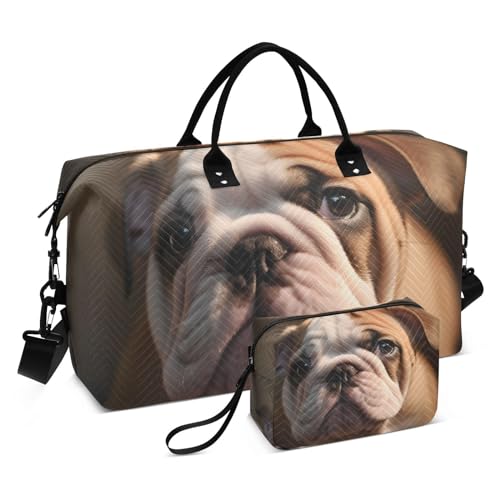 Large Travel Duffel Bag, Close Up Bulldog Sports Tote Gym Bag, Shoulder Weekender Overnight Bag for Women Men, Carry On Luggage with Toiletry Bags