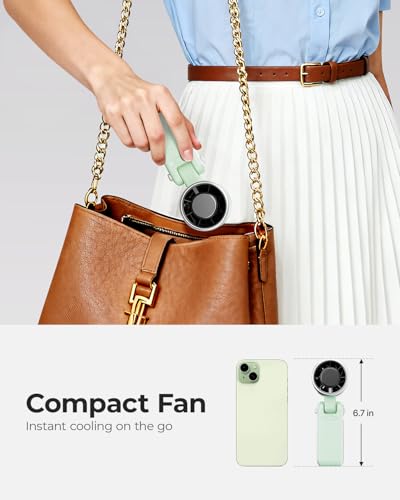 Image of Portable Handheld Turbo Fan - 5 Gear High Speed 4000mAh Rechargeable Mini Personal Hand Fan Blow Cold Air, Battery Operated Travel Essentials, Beach Vacation, Gifts for Women, Men (Green)