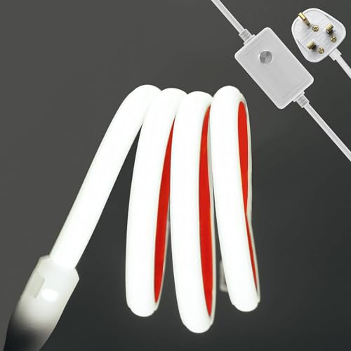 KISUFU Dimmable COB Neon LED Strip 288 LEDs/m, 220V Flexible Light Ribbon,IP65 Waterproof Rope Light, Self-Adhesive Tape for Outside/Indoor Home Decoration UK Plug Supply.