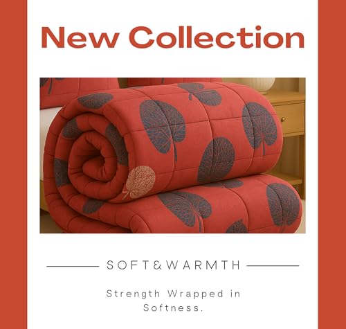 Image of BSB HOME Premium Microfiber Printed Double Bed Comforter with 2 Matching Pillow Covers | All-Season Reversible AC Blanket for Winter & Summer | Soft & Lightweight Quilt for Double Bed - Brick Pink