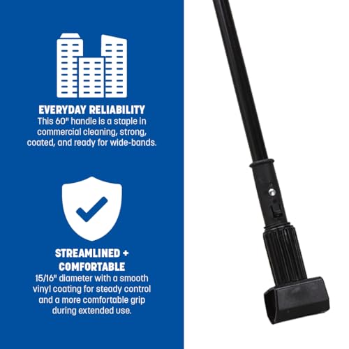Image of Carlisle FoodService Products 3697000 Vinyl Coated Metal Mop Handle, 15 /16 inch Diameter x 60 inch Length, Black, for Jaw Style Wide Band Mops