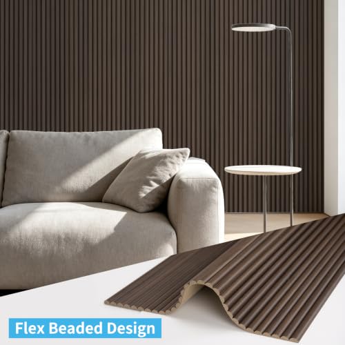 Image of Art3d Roll-Flat Beaded Wood Slat Wall Panel, 1-Pack, 94.5 x 23.6 in, Walnut