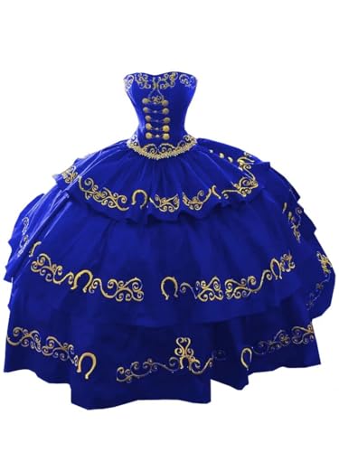 2025 Modern Gold Embroidered Ball Gown Layers Strapless Quinceanera Dresses Mexican Style Prom Evening Dress