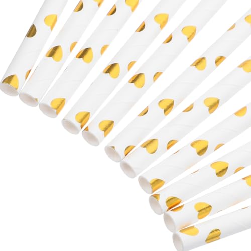 200 pitillos de papel con diseño de corazón dorado miniatura 3
