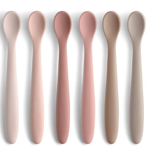 Silicone Baby Feeding Spoons, Training Spoon Self-feeding, First Stage Infant Soft-Tip Easy on Gums, Utensils Supplies, Dishwasher & Boil-proof, 6...