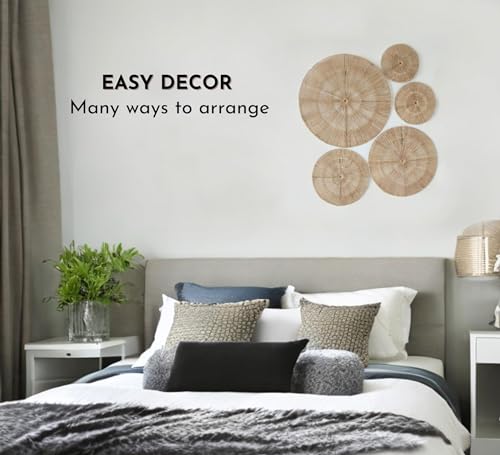 CHI AN HOME 18 Inch Boho Wall Decor – Set of 5 Woven Jute Wall Baskets, Boho Wall Art & Decorative Basket Set, Farmhouse Wall Hanging, Handwoven Wall Plates for Living Room, Bedroom – 18", 14", 11", 8", 7" - Image 3