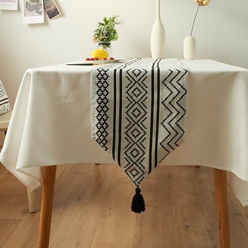Runner de table géométrie blanc lavable facile couche double
