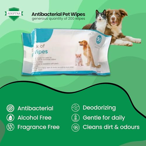 ADEPTNA Pack of 200 All-Purpose Antibacterial Pet Wipes – Alcohol-Free, Deodorizing, Wet & Moist Cleaning Wipes for Dogs and Cats, Ideal for Paws, Ears & Daily Grooming - Image 4