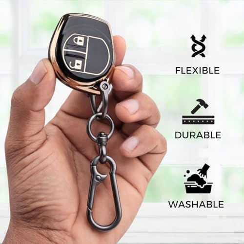 Image of KEYCEPT Gold Line TPU Key Cover Compatible with Suzuki Swift, Dzire, Ertiga, Baleno, Celerio, Ritz, Brezza, Scross, Fronx, Ciaz, Jimny, S Presso 2 Button Remote Key with Keychain. (Keychain 1, Black)
