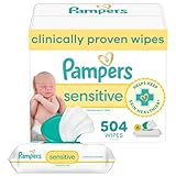Pampers Baby Wipes Sensitive, Water Based Hypoallergenic and Unscented 504 Total (6 Flip-Top Packs)