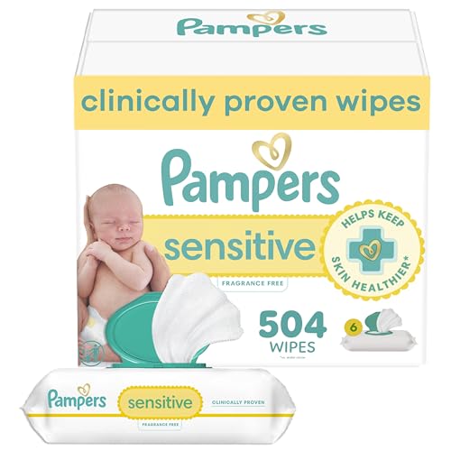Image of Pampers Baby Wipes Sensitive, Water Based Hypoallergenic and Unscented 504 Total (6 Flip-Top Packs)