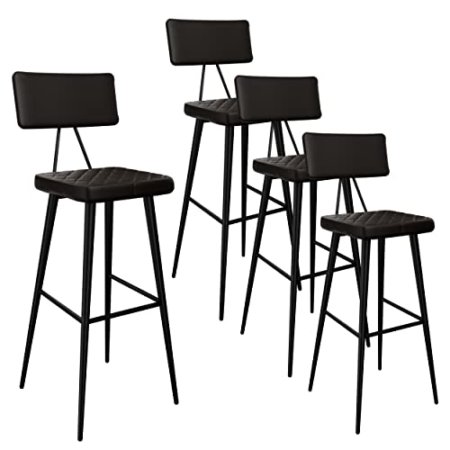 Barhocker Schwarz - 4er Set - Sitz aus Kunstleder mit Rückenlehne und...