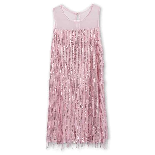 Speechless Girls' Sleeveless Fringe Sequin Party Dress, Light Pink, 16