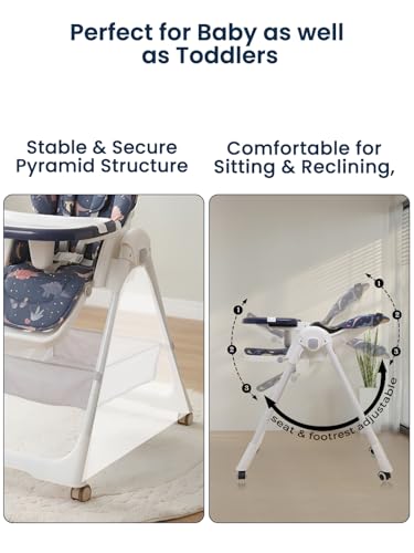 Image of POLKA TOTS Ergonomic High Chair for Baby | Convertible Baby Feeding Chair for 0 to 5 Years| Portable & Foldable Kids Chair for 6 Months to 5 Years | 5 Point Safety Harness & Feeding Tray | Premium Booster Seat - EN14988 Certified