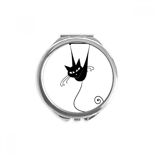 Espejo de maquillaje portátil con diseño de gato negro redondo de Halloween para retocar tu look